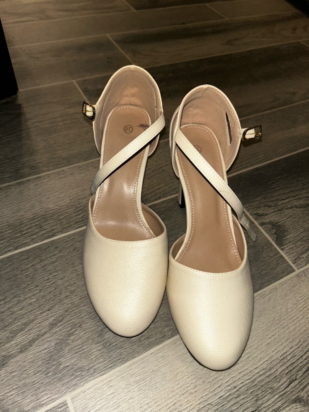 Classic Cream Ankle-Strap Heels - Elegant Women’s Dress Pumps